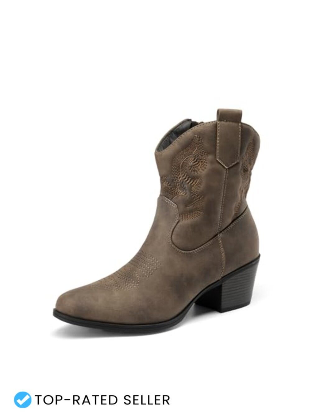 Western Cowboy Ankle Boots Faux Leather Embroidered Chunky Heel